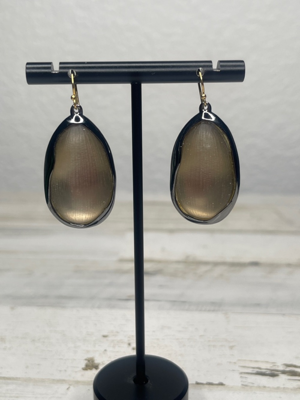 Alexis Bittar Smoky Lucite Organic Drop Earrings Gunmetal Tone